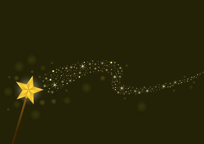 Star shape magic wand with magical glittering trail. No mesh gradient. can be edited in illustrator or freehand. high resolution jpg and high quality pdf included