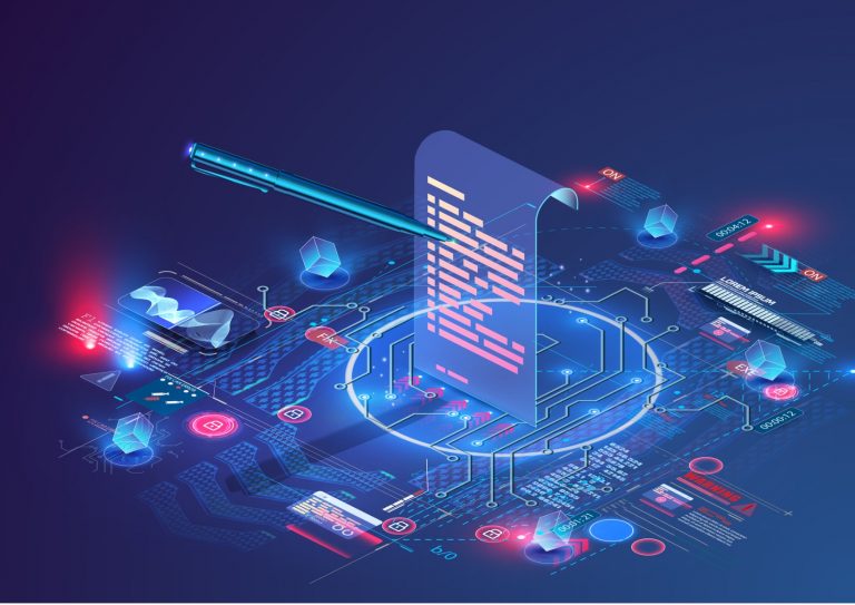 digital-smart-contract-isometric-icon-concept-of-electronic-signature-vector-id1313551846