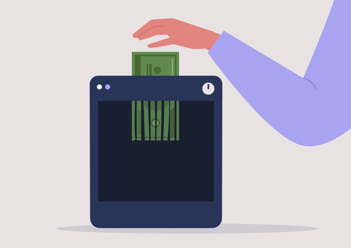 Illustration of someone putting money into a shredder