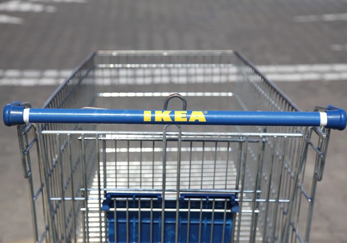 Rear view closeup of an Ikea shopping cart.