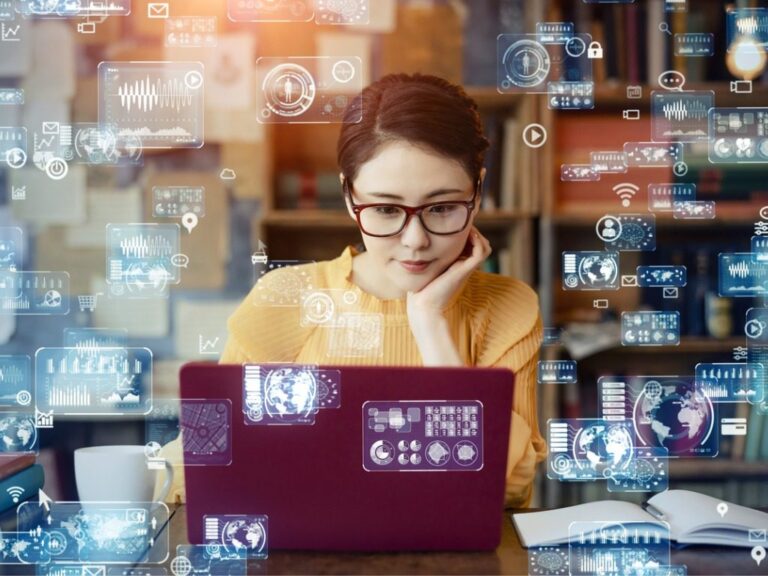 female lawyer looking at computer screen, ediscovery concept